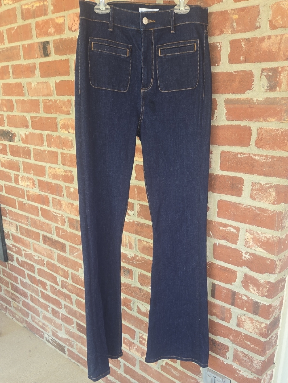 LOFT Dark Indigo Denim Slim Flare Jeans with Contrast Stitching